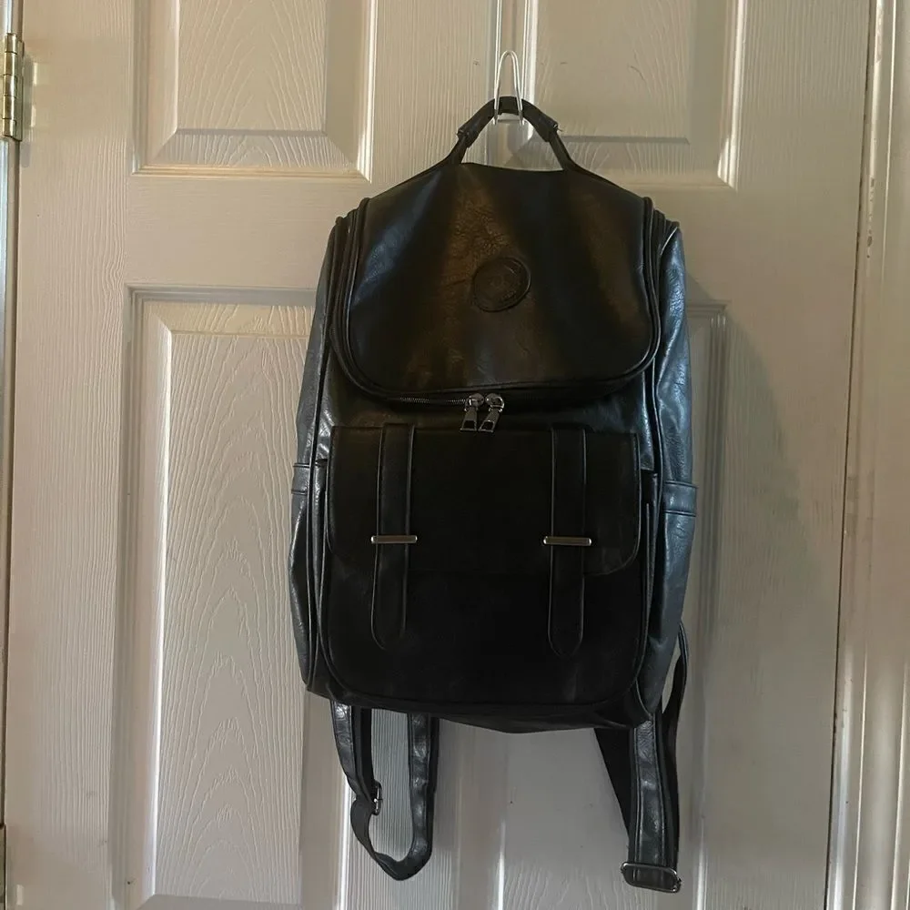 Unisex XDL vintage Black Faux leather large backpack slim laptop backpack